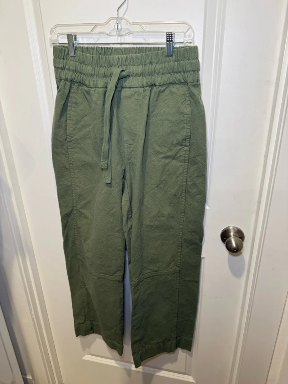 Everlane Olive Drawstring Cropped Cotton Linen-Blend Pants Size Small